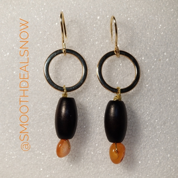 Custom Copper Dangle Crystal and Wood Earrings - Picture 2 of 3